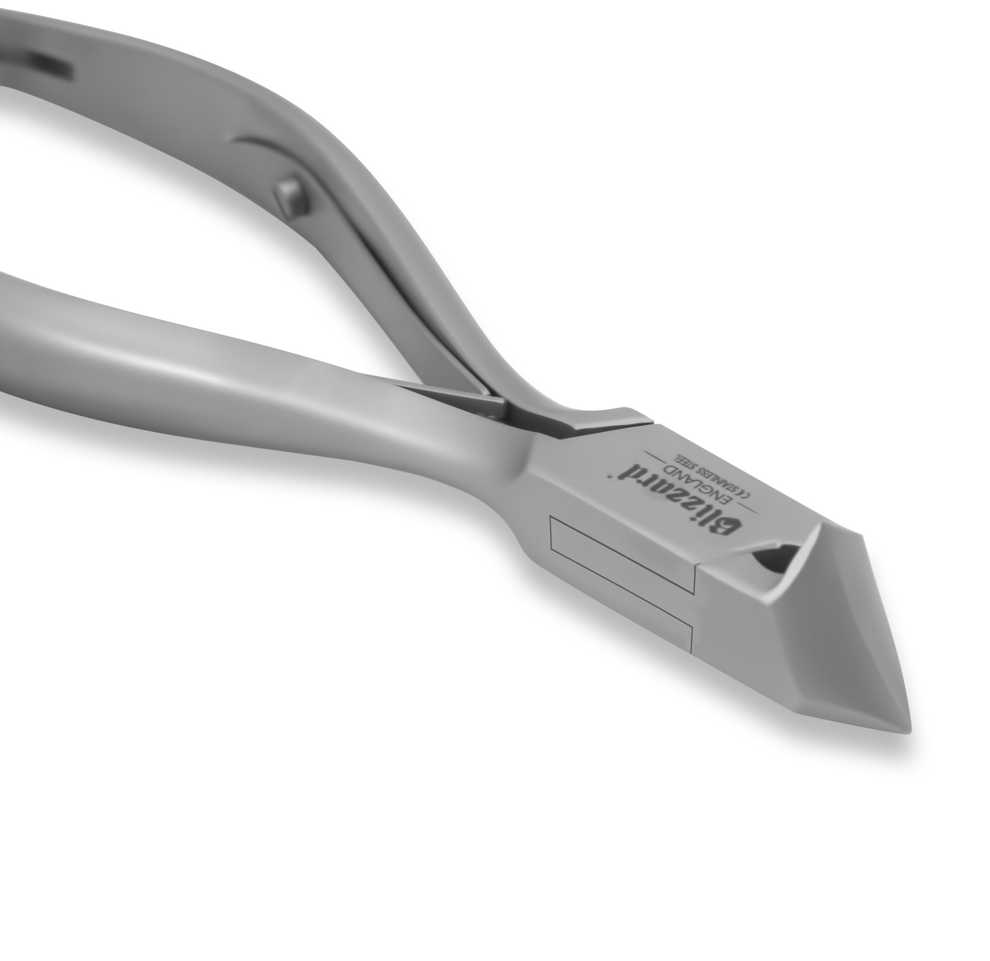 Close-up view of a stainless steel dental extraction instrument with a sharp, angled tip.